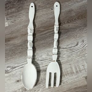Rustic White Wooden Spoon and Fork Set